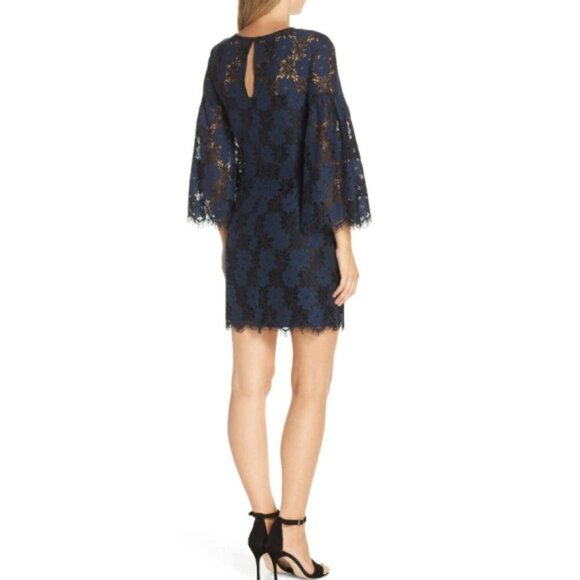 Trina Turk 2-Tone Floral-Lace Bell Sleeve Dress - Picture 2 of 5